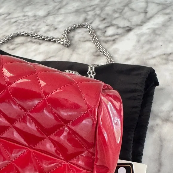 Chanel Mademoiselle Red Quilted Patent Leather Bag - Picture 7 of 13